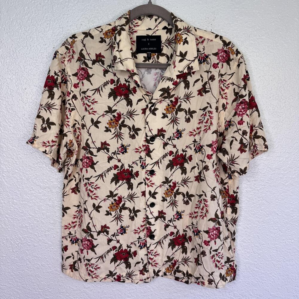 Rag & Bone x Laura Ashley Shirt Mens Medium Floral Viscose Button Up Loop Collar